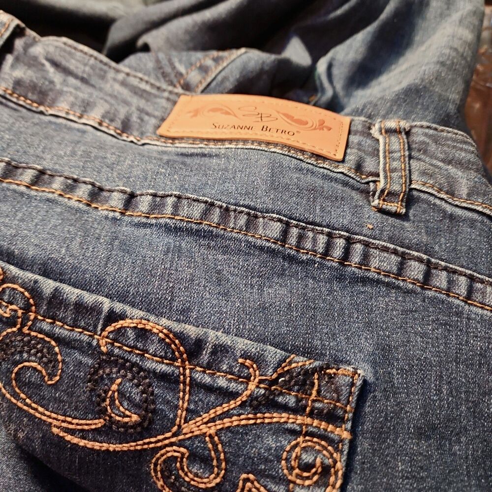 Suzanne Betro Jeans sz 18 Wide Crop High Water Red Stitch - Picture 6 of 11